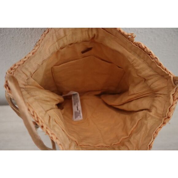 Free People Women's OS Peach/Brown Woven Drawstring Boho Heatwave Mini Bag - Picture 3 of 7